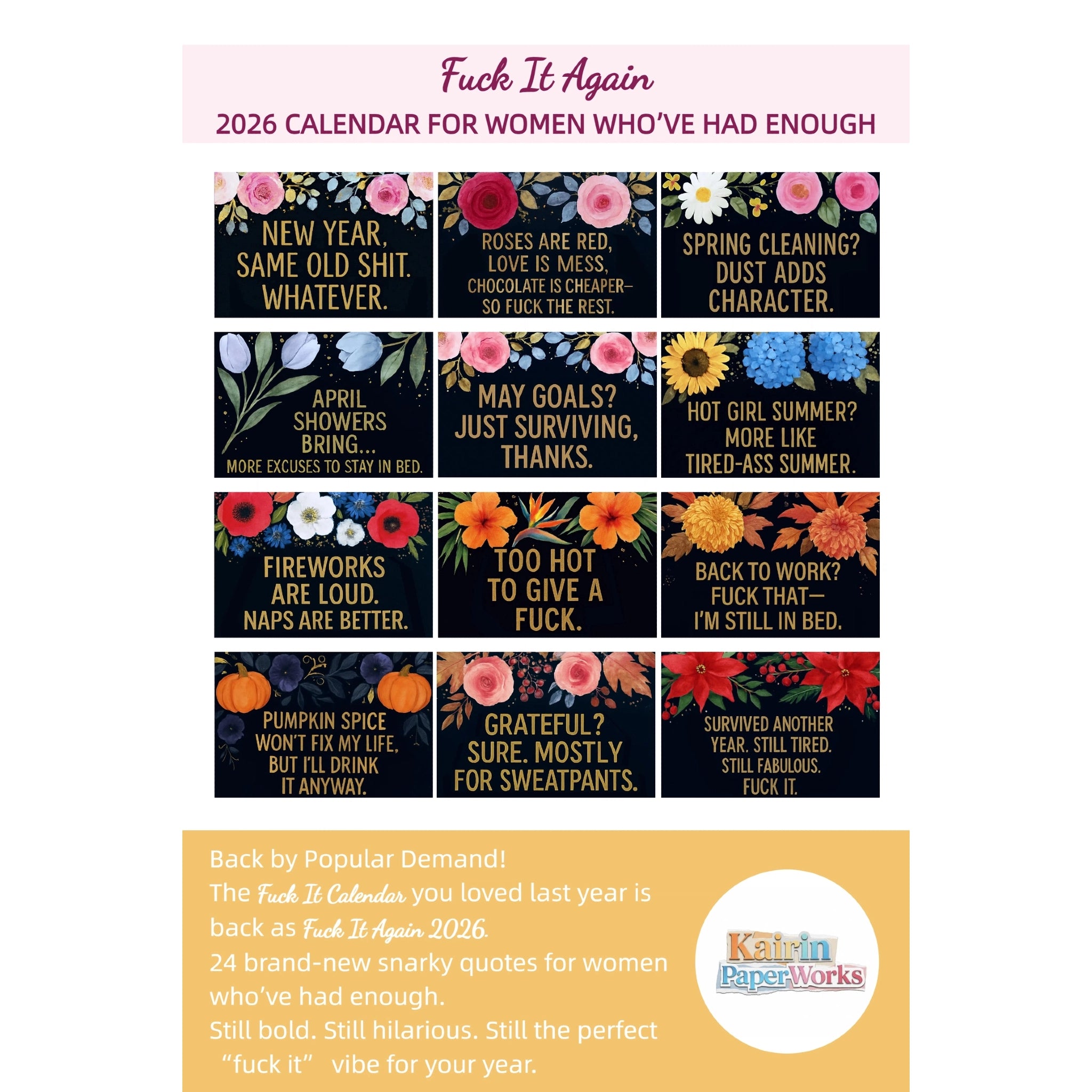 Fuck It Again – 2026 Calendar For Women Who’ve Had Enough